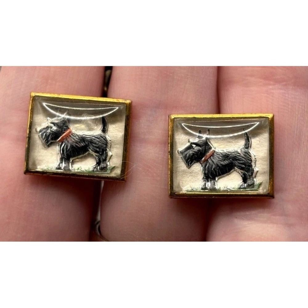 Vintage Scottish Terrier Scottie Dog Enamel Cufflinks Essex Gold Tone